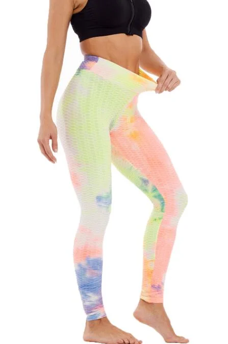 Multi Color Peach Hip Lifting High Waist Tie Dye Yoga Pants