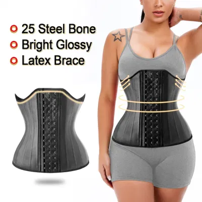 Women Plus Size Tight Body Shapers Latex Waist Trainer with 25 Skeleton