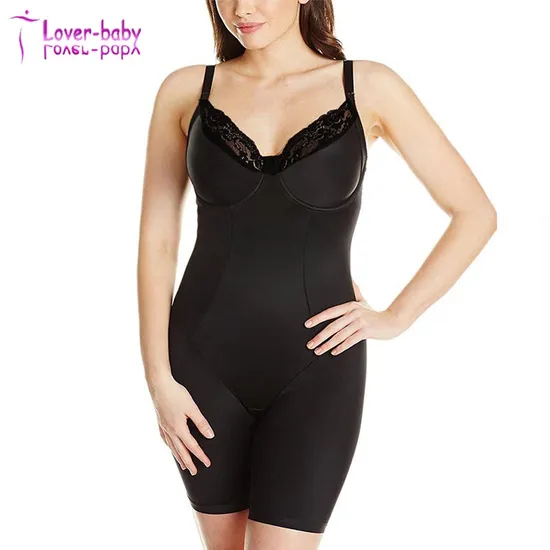 Black Lace Molded Cups MID Thigh Body Shaper 