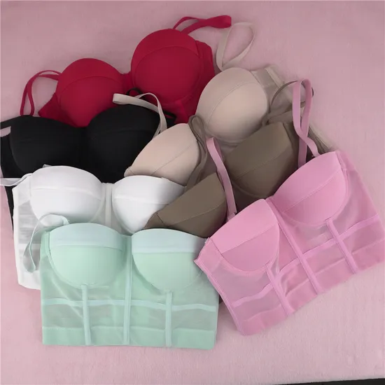 Wholesale Women Solid Color Mesh Sports Fishbone Halter Vest Sexy Backless Shapewear Top 