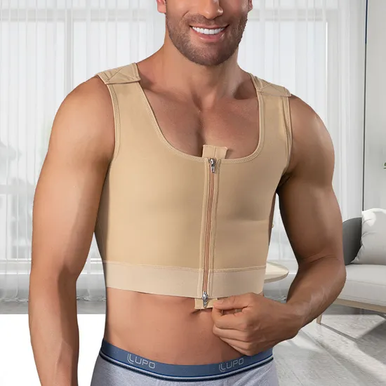 OEM ODM Post Surgery 45% Spandex Latex Slimming Compression Gynecomastia Shapewear Full Vests Shaper Men Tank Top with Zipper 