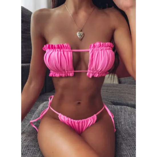 New Hot Selling Black Halter Top Bikini Sets Swimwear Two Piece Ruffle Bathing Suits Tummy Control Swimsuits Slimming Vintage Bikinis for Women