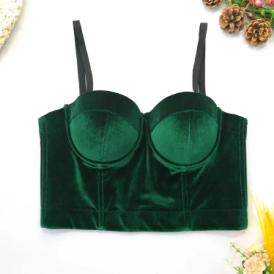 Sexy Women Velvet Suspender Shapewear Green Solid Color 9 Colour Underwire Chest Pad Underwears Outer Wear Tube Top