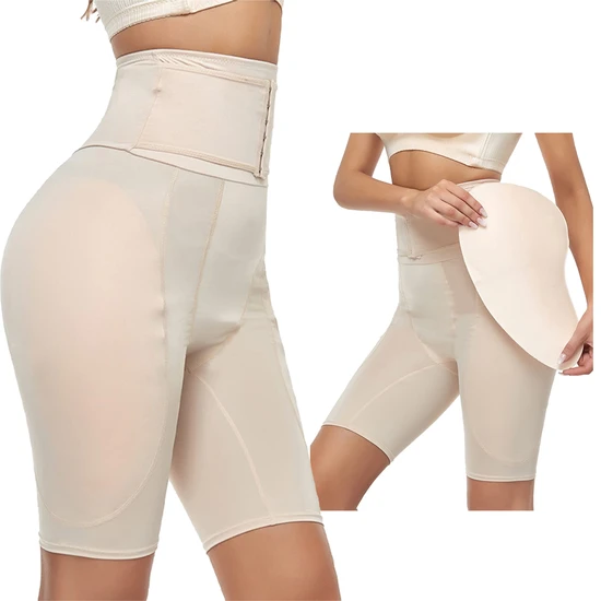 Women Shapewear Padded Butt Hip Lifter and Enhancer 2 Removable Hip Pads Belly Control Short Compression Waist Trainer Shaper 