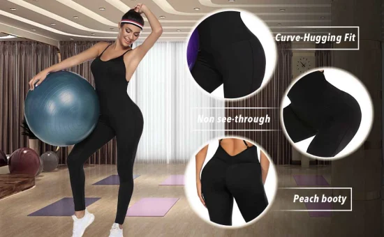 Long Sleeve Ribbed Shapewear Clothing Tummy Control Workout Yoga Bodysuits Seamless One Piece Bodycon Athletic Jumpsuits for Women